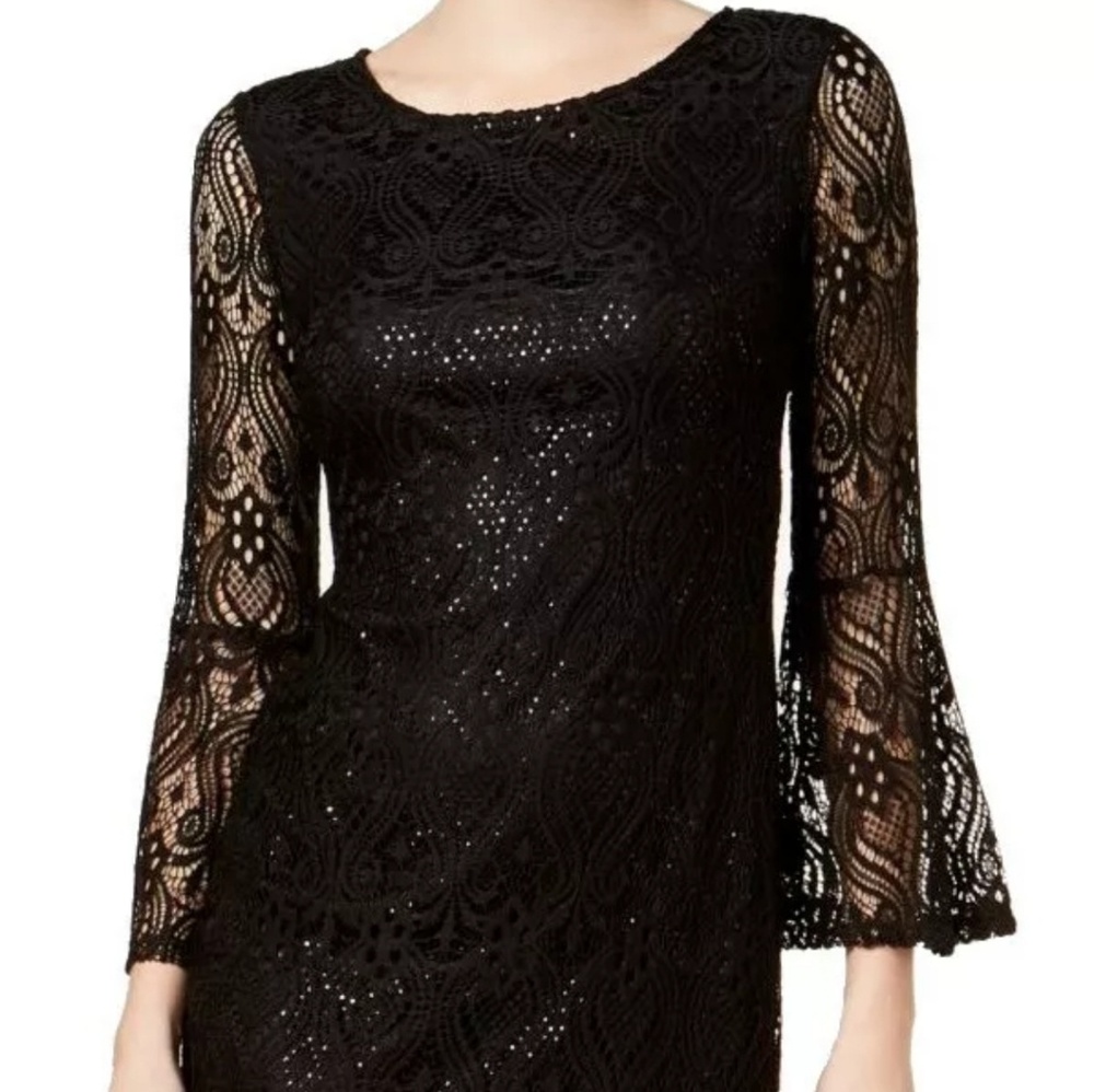 NWT SIGNATURE ROBBIE Bee Sheath dress lace sleeves NYLON SPANDEX FORMAL PS - Picture 5 of 7